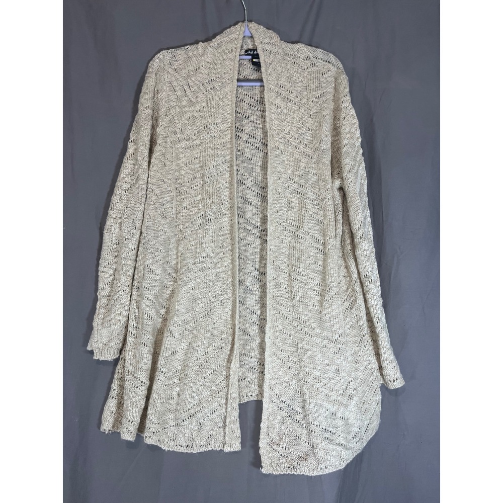United States‎ Sweaters Cream Pointelle Knit Open Front Cardigan XL Oatmeal Boho